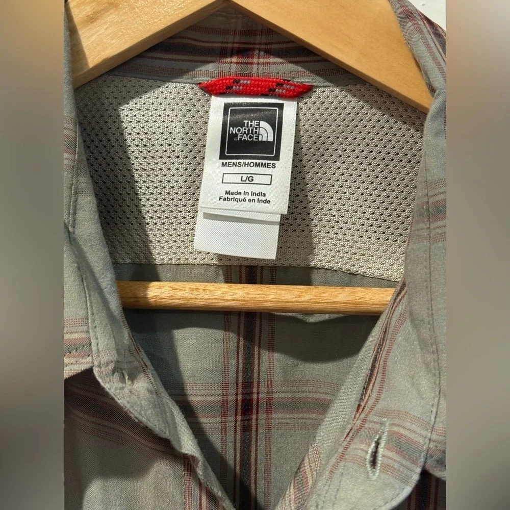 The North Face Gray and Red Plaid Button Down Shirt